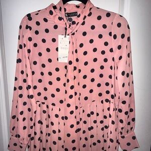 Zara Pink Midi Dress with Black Polka Dots